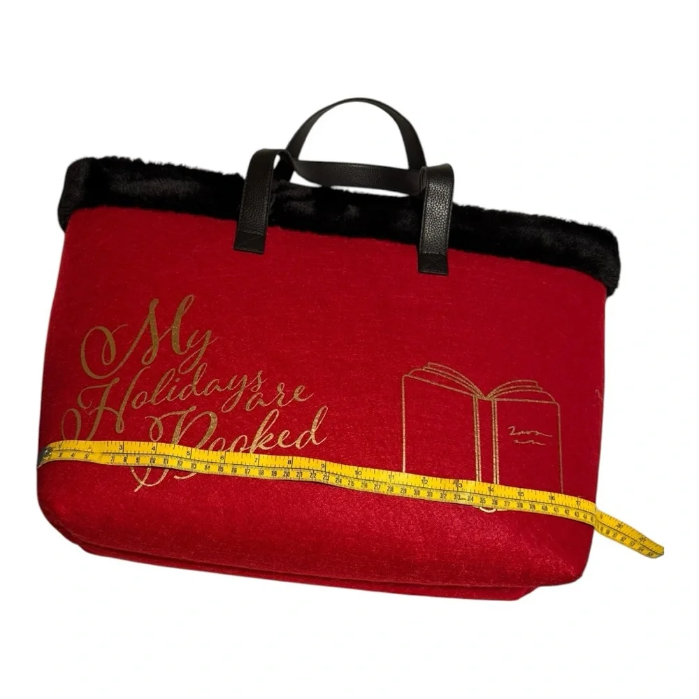 Barnes & Noble Red and Gold Tote Black Faux Fur Bag with Bookish Charm - Picture 5 of 7